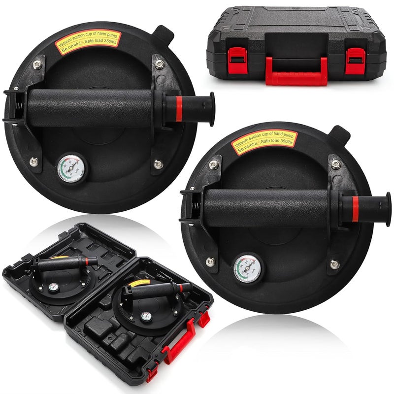 Goaste 2 Pack 8" Glass Suction Cups, 440 lbs Load Capacity, Vacuum Glass Lifter with Pressure Gauge, Heavy Duty Industrial Tile Suction Cup Tools for Windshield, Granite, Marble - Image 1